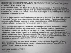 DISCURSO DE DESPEDIDA DEL PRESIDENTE DE COCA COLA (MUY CORTO Y